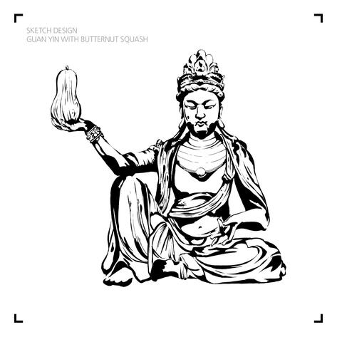 Guan Yin Buddha w/ Butternut Squash